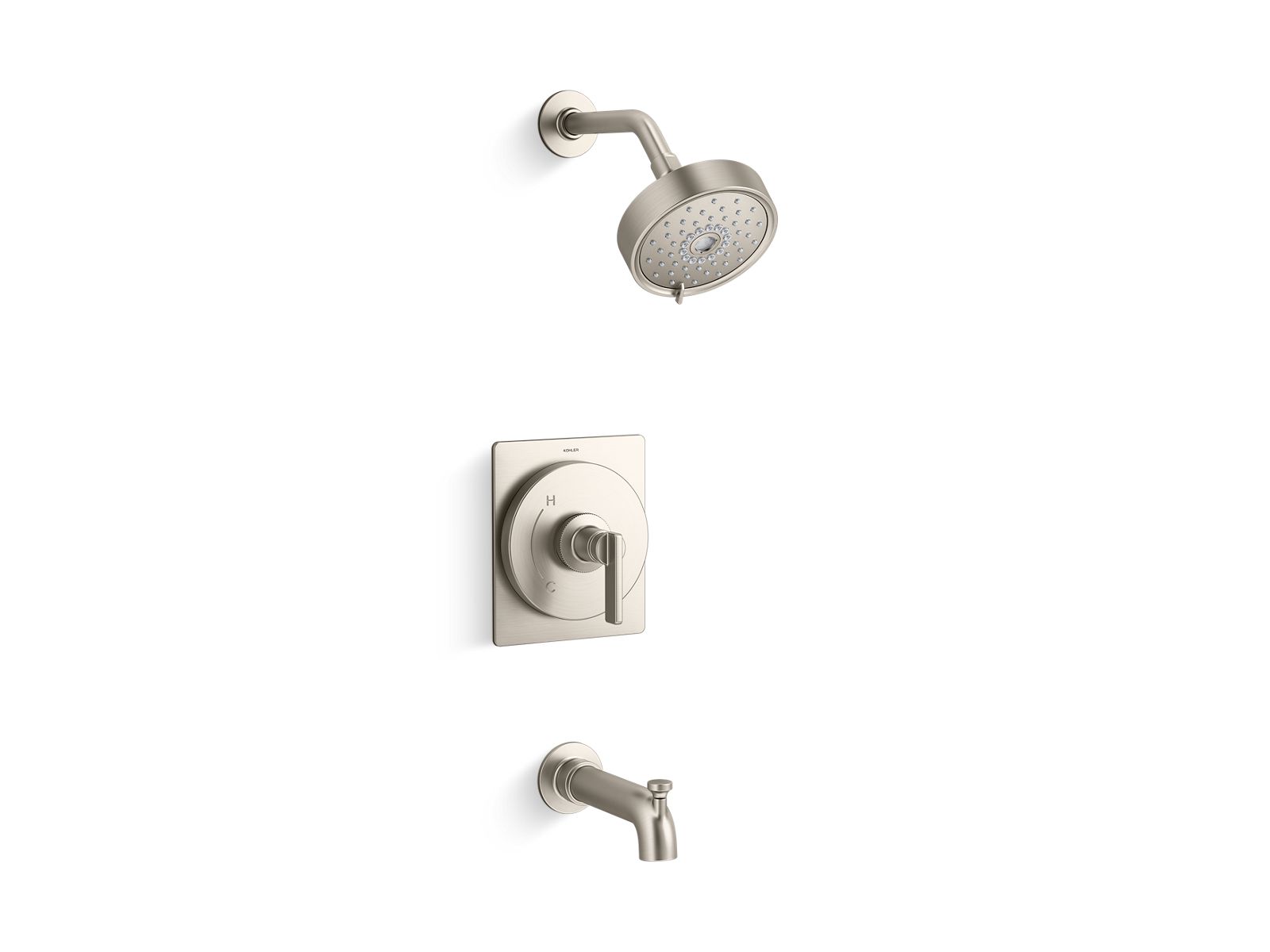 KOHLER K-TS38265-4Y Castia Rite-Temp® Bath and Shower Trim Kit, 2.5 GPM, Vibrant Brushed Nickel - 3/4 view of product