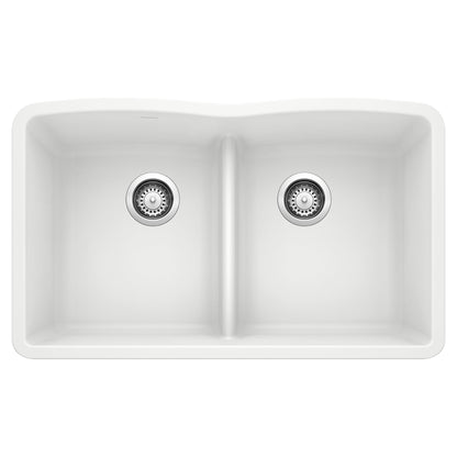 BLANCO 442074 Diamond Equal Double Bowl Kitchen Sink with Low Divide - White