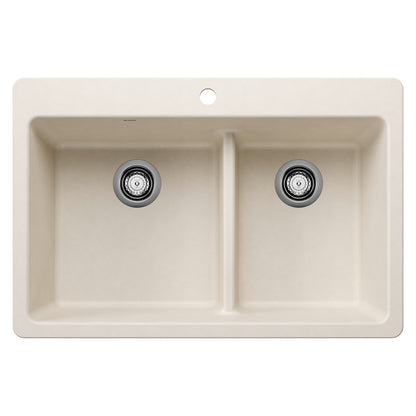 BLANCO Liven SILGRANIT 33" 60/40 Double Bowl Dual Mount Kitchen Sink with Low Divide - Soft White