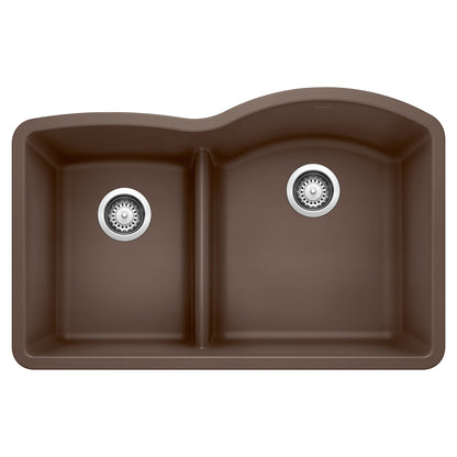 BLANCO 441609 Diamond 1-3/4 Reverse Double Bowl Kitchen Sink with Low Divide - Café
