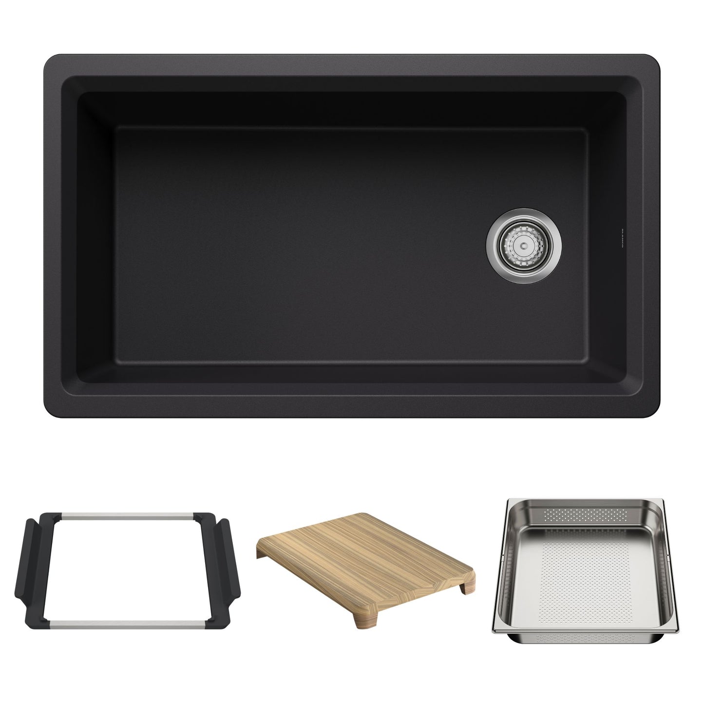 BLANCO Inteos SILGRANIT 33" Single Bowl Reversible Undermount Workstation Kitchen Sink - Coal Black