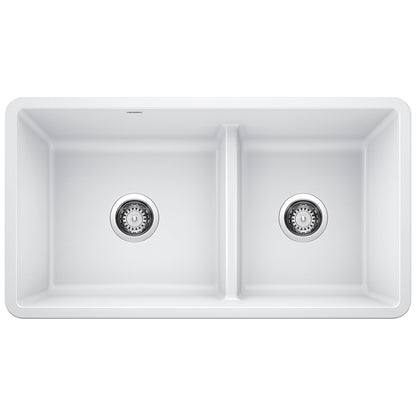 BLANCO 442524 Precis Reversible 1-3/4 Double Bowl Kitchen Sink with Low Divide - White