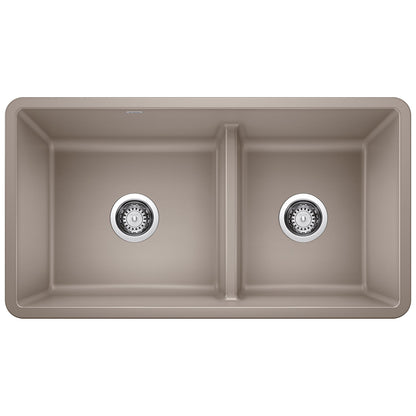 BLANCO 442522 Precis Reversible 1-3/4 Double Bowl Kitchen Sink with Low Divide - Truffle