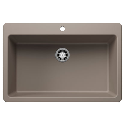 BLANCO Liven SILGRANIT 33" Super Single Dual Mount Kitchen Sink - Truffle