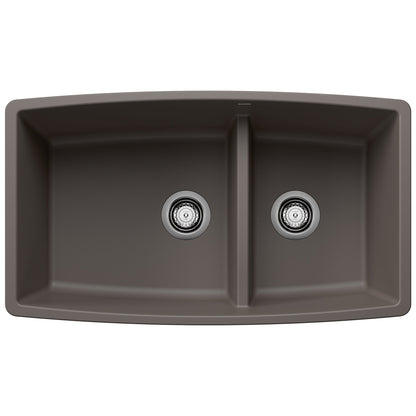 BLANCO 443125 Performa 1-3/4 Double Bowl Kitchen Sink with Low Divide - Volcano Gray