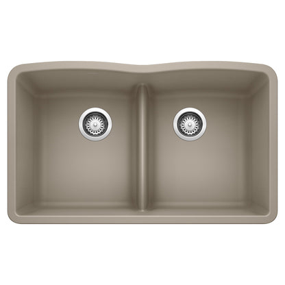 BLANCO 442072 Diamond Equal Double Bowl Kitchen Sink with Low Divide - Truffle