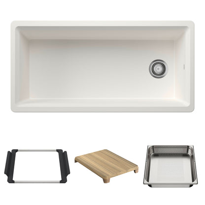 BLANCO Inteos SILGRANIT 39" Single Bowl Reversible Undermount Workstation Kitchen Sink - White