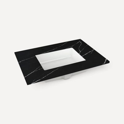 Robern TA30UCO95-8CS1 Quartz Stone Vanity Top, 30" x 1-1/8" x 23", Center Undercounter Sink, Eternal Marquina, Three Hole, fo