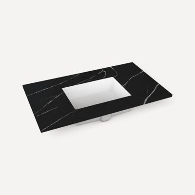 Robern TA36UCO95-8CS2 Quartz Stone Vanity Top, 36" x 1-1/8" x 23", Center Undercounter Sink, Eternal Marquina, Three Hole, fo