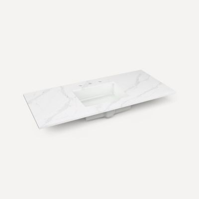 Robern TA48UCO100-8CS2 Quartz Stone Vanity Top, 48" x 1-1/8" x 23", Center Undercounter Sink, Eternal Calacatta Gold, Three H