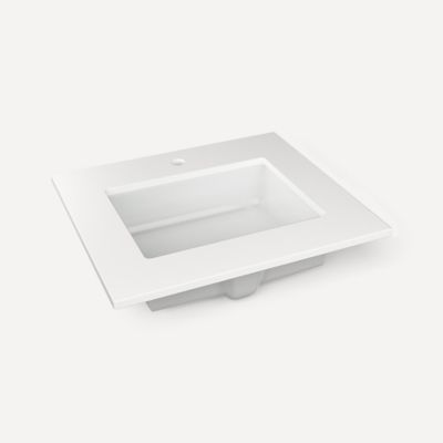 Robern TB25UCO92-1 Quartz Stone Vanity Top, 25" x 3/4" x 22", Center Undercounter Sink, Quartz White, Single Hole, for Islamo
