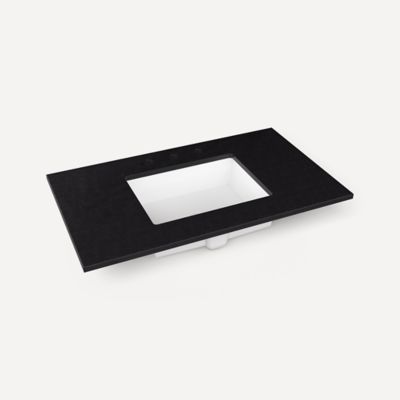 Robern TB37UCO90-8 Quartz Stone Vanity Top, 37" x 3/4" x 22", Center Undercounter Sink, Lava Black, Three Hole, for Islamorad