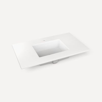Robern TB37UCO92-1 Quartz Stone Vanity Top, 37" x 3/4" x 22", Center Undercounter Sink, Quartz White, Single Hole, for Islamo