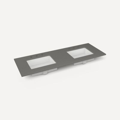 Robern TB61UDO91-8D2 Quartz Stone Vanity Top, 61" x 3/4" x 22", Double Undercounter Sink, Stone Gray, Three Hole, for Islamor