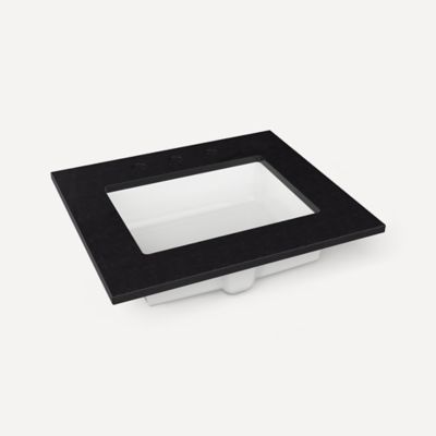 Robern TF25UCO90-8 Quartz Stone Vanity Top, 25" x 3/4" x 22", Center Undercounter Sink, Lava Black, Three Hole