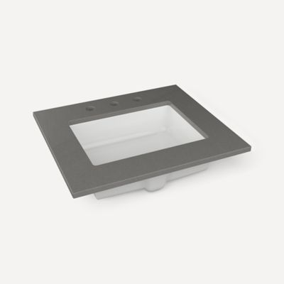 Robern TF25UCO91-8 Quartz Stone Vanity Top, 25" x 3/4" x 22", Center Undercounter Sink, Stone Gray, Three Hole