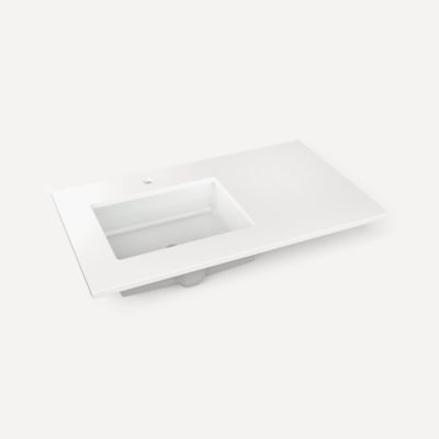 Robern TF37ULO92-1 Quartz Stone Vanity Top, 37" x 3/4" x 22", Left Offset Undercounter Sink, Quartz White, Single Hole