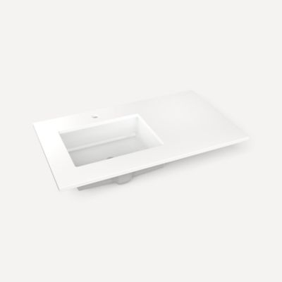 Robern TF37ULO93-1 Quartz Stone Vanity Top, 37" x 3/4" x 22", Left Offset Undercounter Sink, White Zeus Extreme, Single Hole