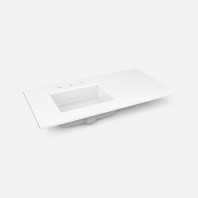 Robern TF43ULO92-8 Quartz Stone Vanity Top, 43" x 3/4" x 22", Left Offset Undercounter Sink, Quartz White, Three Hole