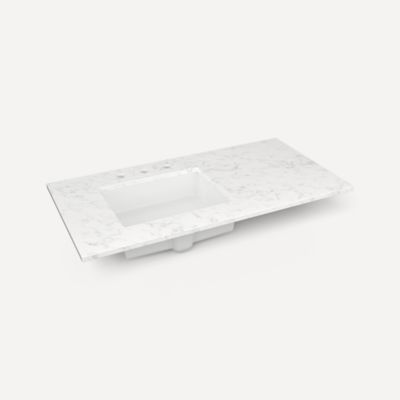 Robern TF43ULO94-8 Quartz Stone Vanity Top, 43" x 3/4" x 22", Left Offset Undercounter Sink, Lyra, Three Hole
