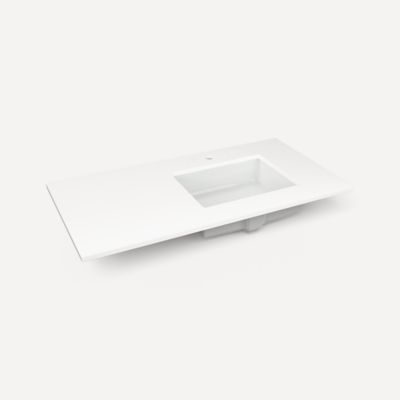 Robern TF43URO92-1 Quartz Stone Vanity Top, 43" x 3/4" x 22", Right Offset Undercounter Sink, Quartz White, Single Hole