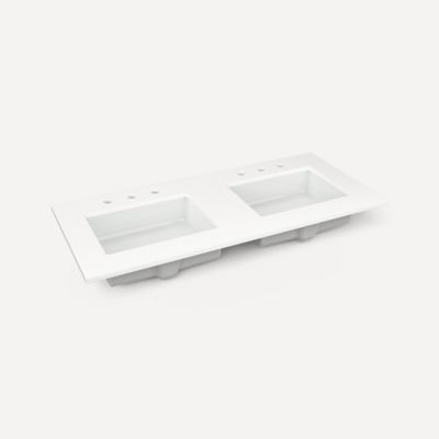Robern TF49UDO92-8D1 Quartz Stone Vanity Top, 49" x 3/4" x 22", Double Undercounter Sink, Quartz White, Three Hole