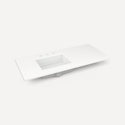 Robern TF49ULO92-8 Quartz Stone Vanity Top, 49" x 3/4" x 22", Left Offset Undercounter Sink, Quartz White, Three Hole