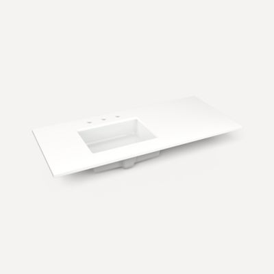 Robern TF49ULO93-8 Quartz Stone Vanity Top, 49" x 3/4" x 22", Left Offset Undercounter Sink, White Zeus Extreme, Three Hole
