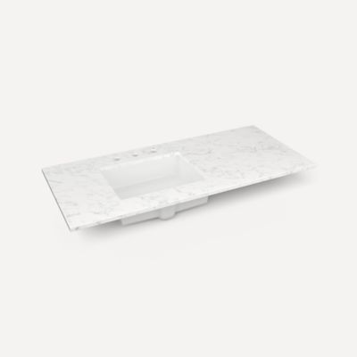 Robern TF49ULO94-8 Quartz Stone Vanity Top, 49" x 3/4" x 22", Left Offset Undercounter Sink, Lyra, Three Hole
