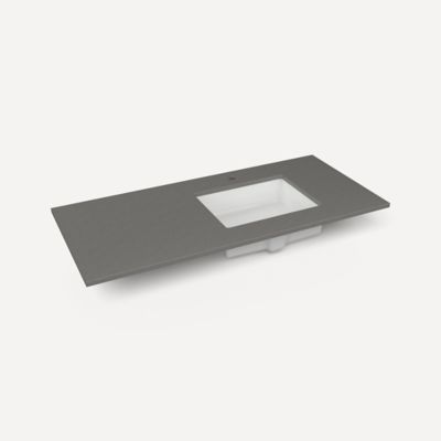 Robern TF49URO91-1 Quartz Stone Vanity Top, 49" x 3/4" x 22", Right Offset Undercounter Sink, Stone Gray, Single Hole