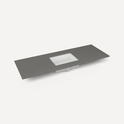 Robern TF61UCO91-1 Quartz Stone Vanity Top, 61" x 3/4" x 22", Center Undercounter Sink, Stone Gray, Single Hole