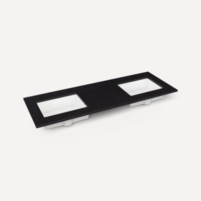Robern TF61UDO90-8D4 Quartz Stone Vanity Top, 61" x 3/4" x 22", Double Undercounter Sink, Lava Black, Three Hole