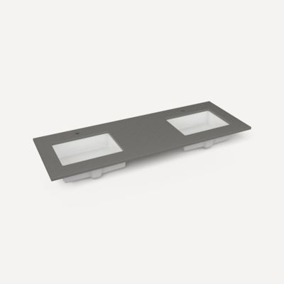 Robern TF61UDO91-1D4 Quartz Stone Vanity Top, 61" x 3/4" x 22", Double Undercounter Sink, Stone Gray, Single Hole