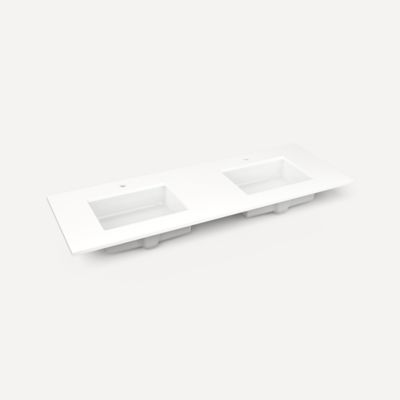 Robern TF61UDO93-1D2 Quartz Stone Vanity Top, 61" x 3/4" x 22", Double Undercounter Sink, White Zeus Extreme, Single Hole