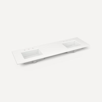 Robern TF73UDO92-8D6 Quartz Stone Vanity Top, 73" x 3/4" x 22", Double Undercounter Sink, Quartz White, Three Hole
