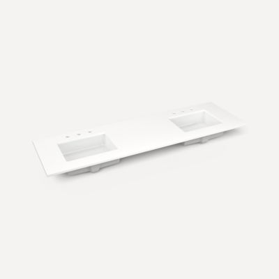 Robern TF73UDO93-8D5 Quartz Stone Vanity Top, 73" x 3/4" x 22", Double Undercounter Sink, White Zeus Extreme, Three Hole