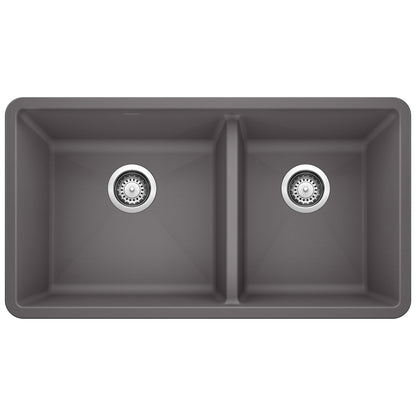 BLANCO 441479 Precis 1-3/4 Double Bowl Kitchen Sink - Cinder