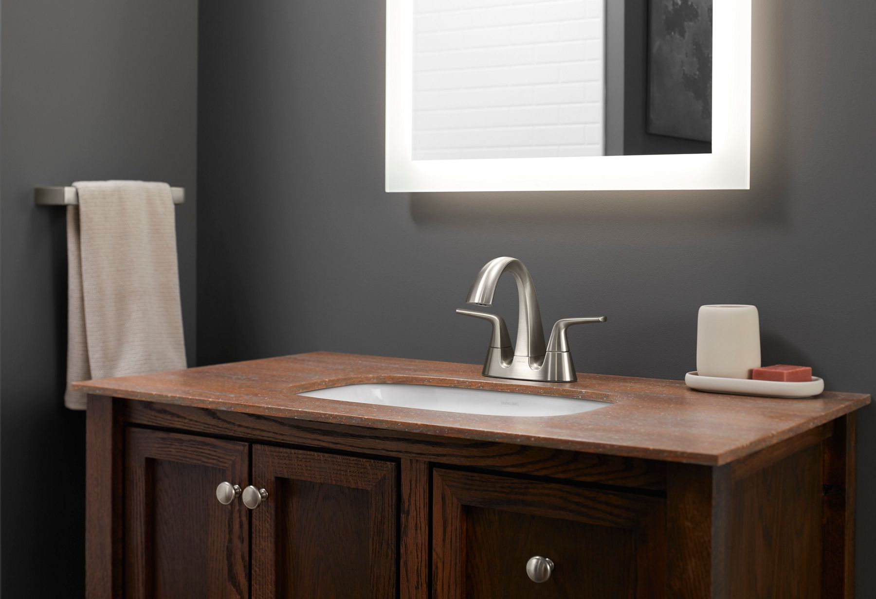 Sterling 27376-4 Medley Centerset Bathroom Sink Faucet, 1.2 GPM, Vibrant Brushed Nickel