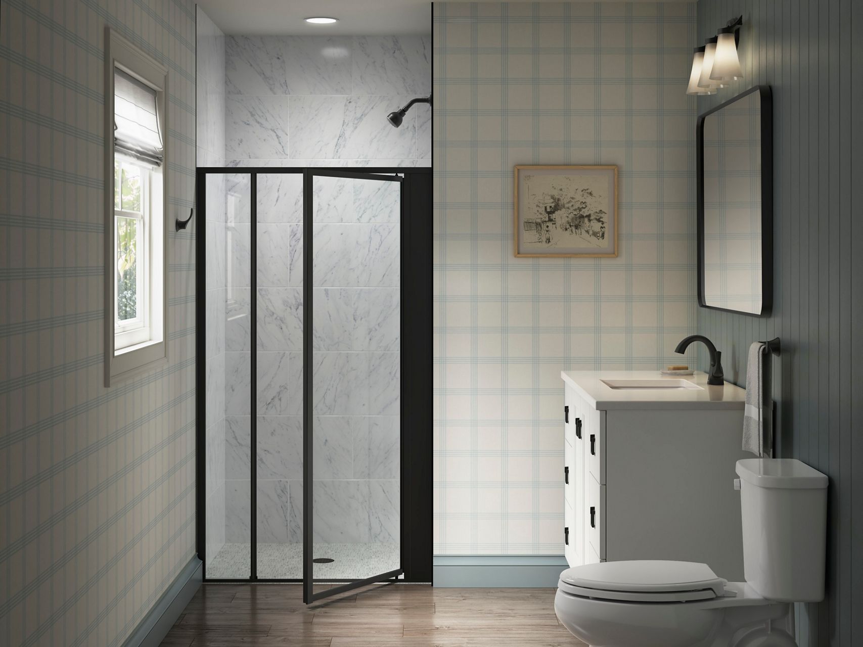 Sterling 33608-3G05 Attend 69" H Pivot Shower Door with 1/8"-thick Glass, Matte Black