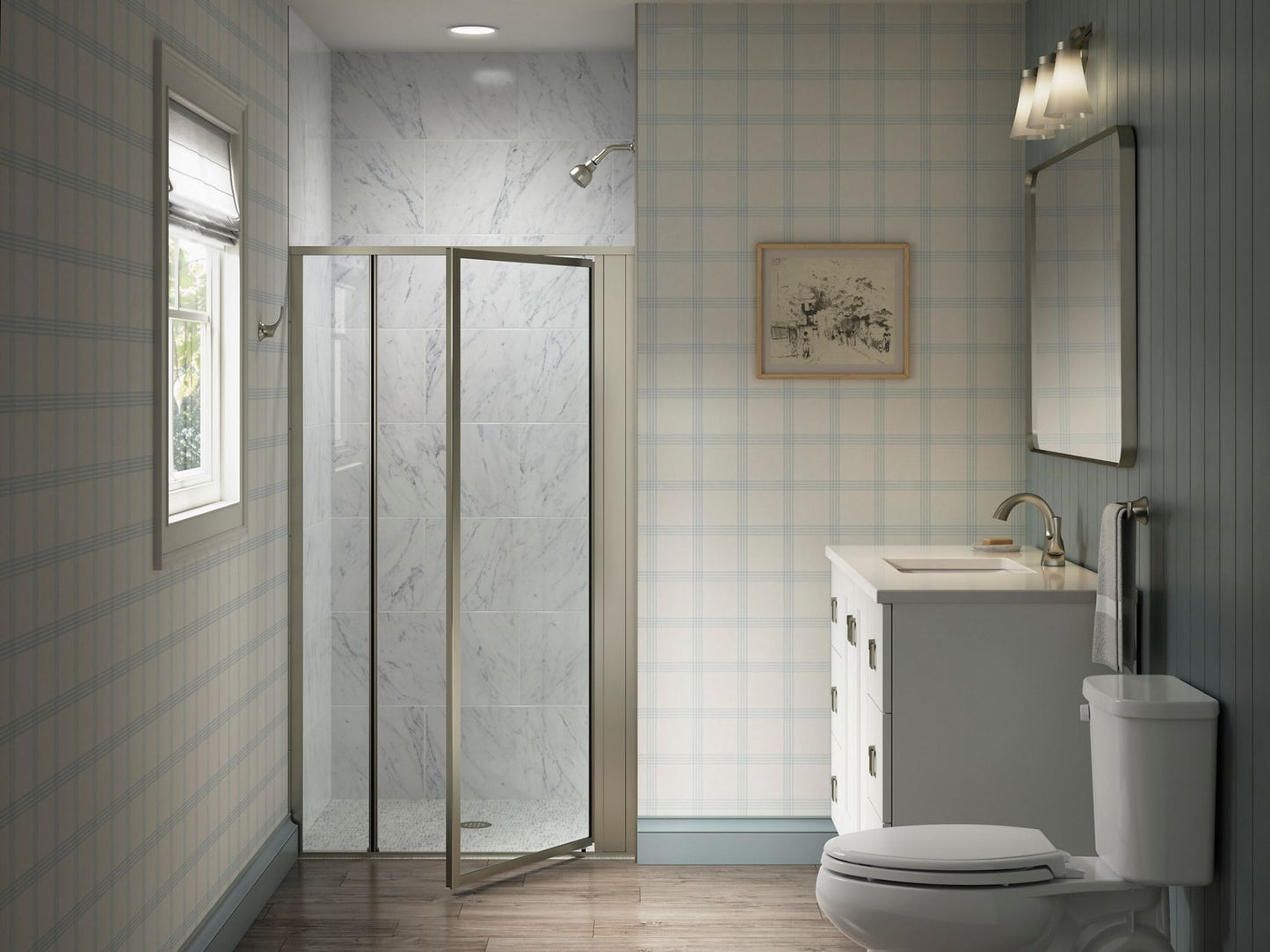 Sterling 33608-3G05 Attend 69" H Pivot Shower Door with 1/8"-thick Glass, Nickel Frame Finish with Smooth/Clear Glass Texture