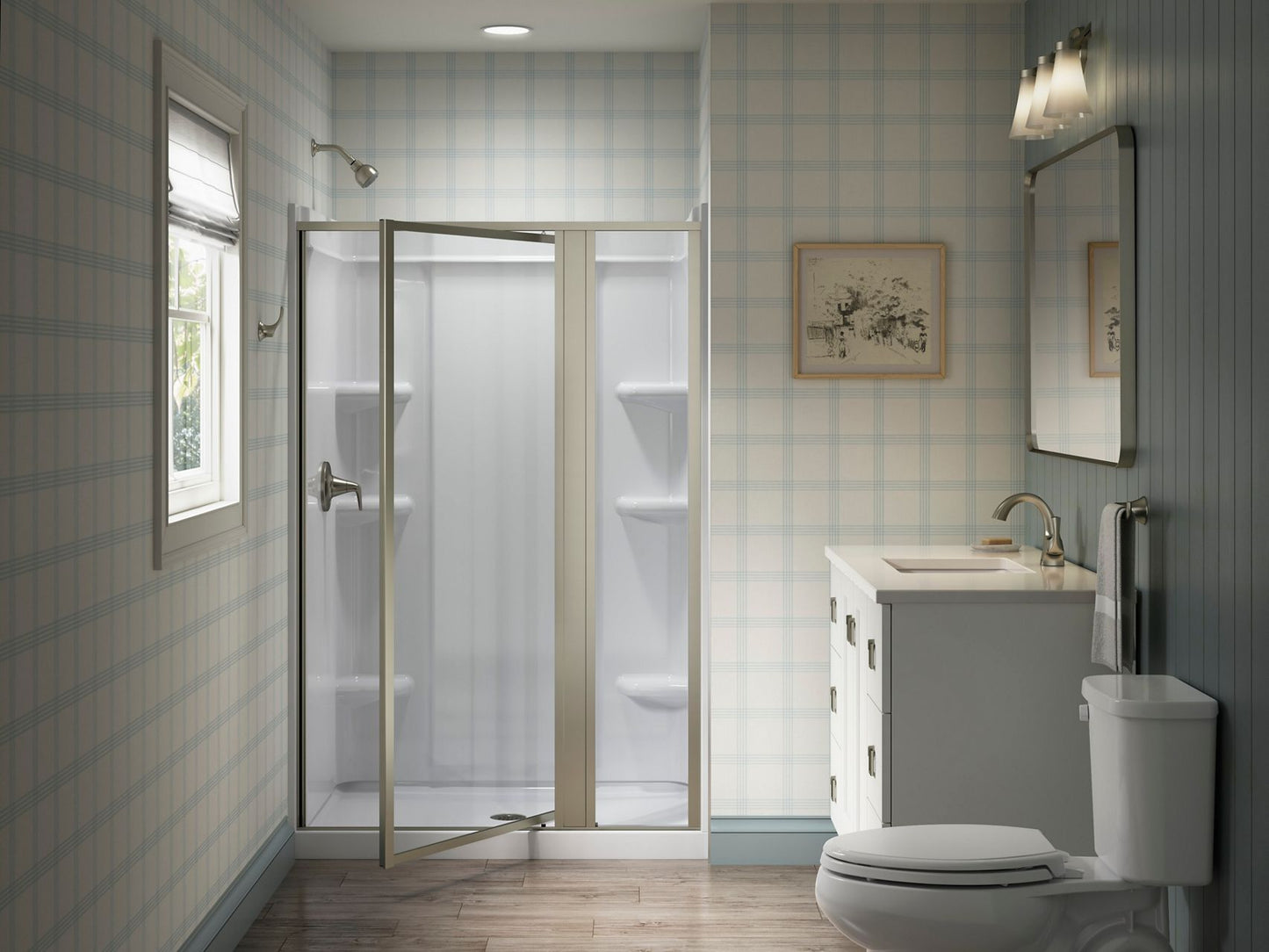 Sterling 33611-3G05 Attend 69" H Pivot Shower Door with 1/8"-thick Glass, Nickel Frame Finish with Smooth/Clear Glass Texture