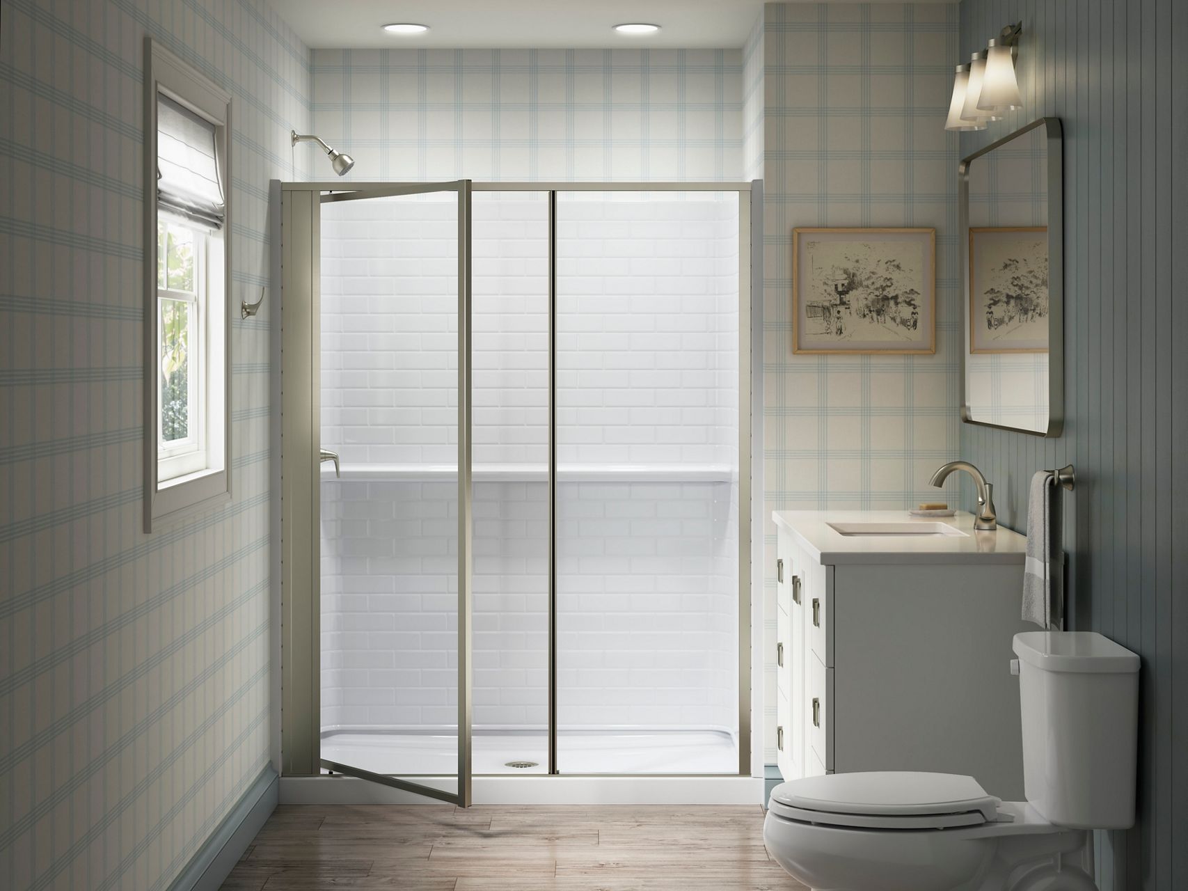 Sterling 33618-3G05 Attend 72" H Pivot Shower Door with 1/8"-thick Glass, Nickel Frame Finish with Smooth/Clear Glass Texture