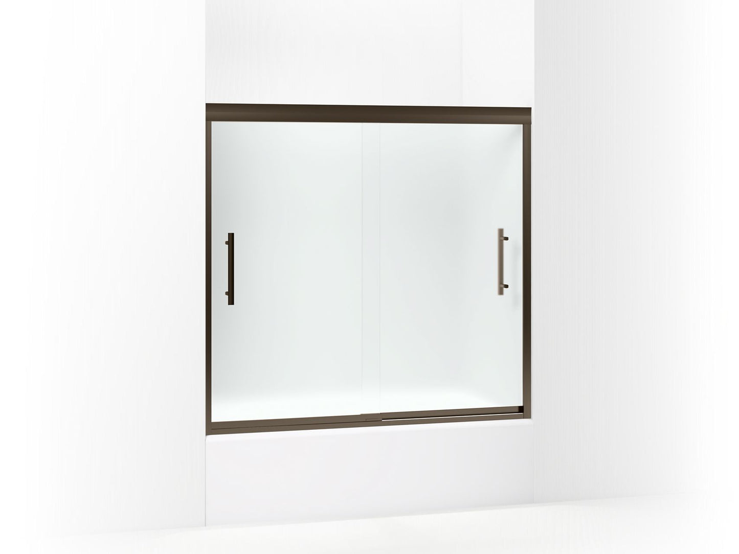 Sterling 542808-59 Finesse Peak 55-1/2" H Frameless Sliding Bath Door with 5/16"-thick Glass, Deep Bronze - 3/4 view of produ