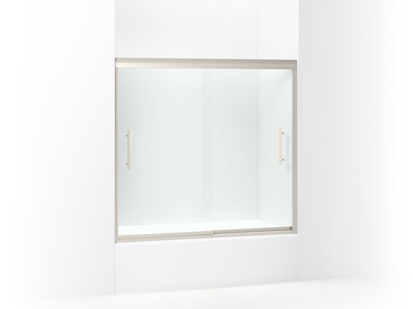Sterling 542808-59 Finesse Peak 55-1/2" H Frameless Sliding Bath Door with 5/16"-thick Glass, Nickel - 3/4 view of product