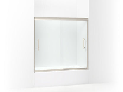 Sterling 542808-59 Finesse Peak 55-1/2" H Frameless Sliding Bath Door with 5/16"-thick Glass, Nickel - 3/4 view of product