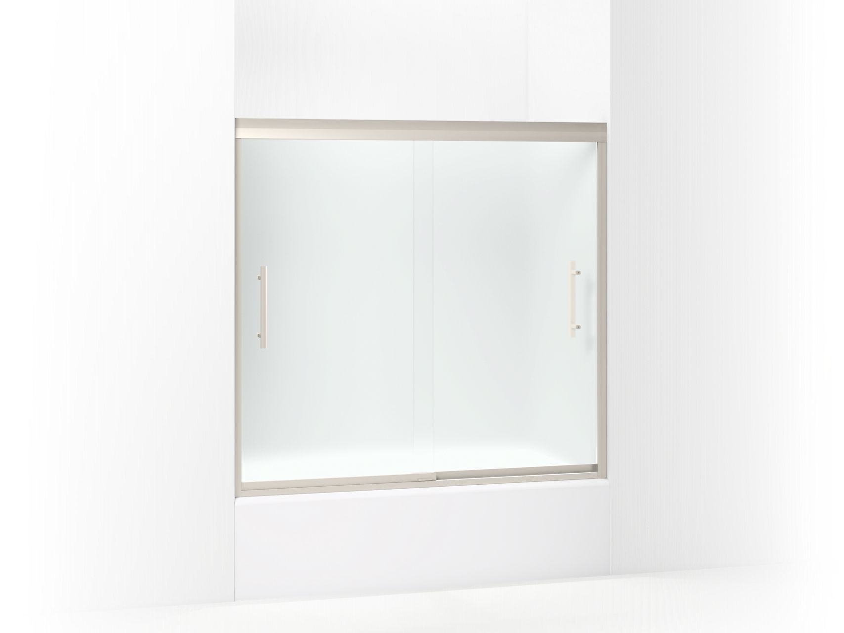 Sterling 542808-59 Finesse Peak 55-1/2" H Frameless Sliding Bath Door with 5/16"-thick Glass, Nickel - 3/4 view of product