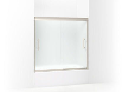 Sterling 542808-59 Finesse Peak 55-1/2" H Frameless Sliding Bath Door with 5/16"-thick Glass, Nickel - 3/4 view of product