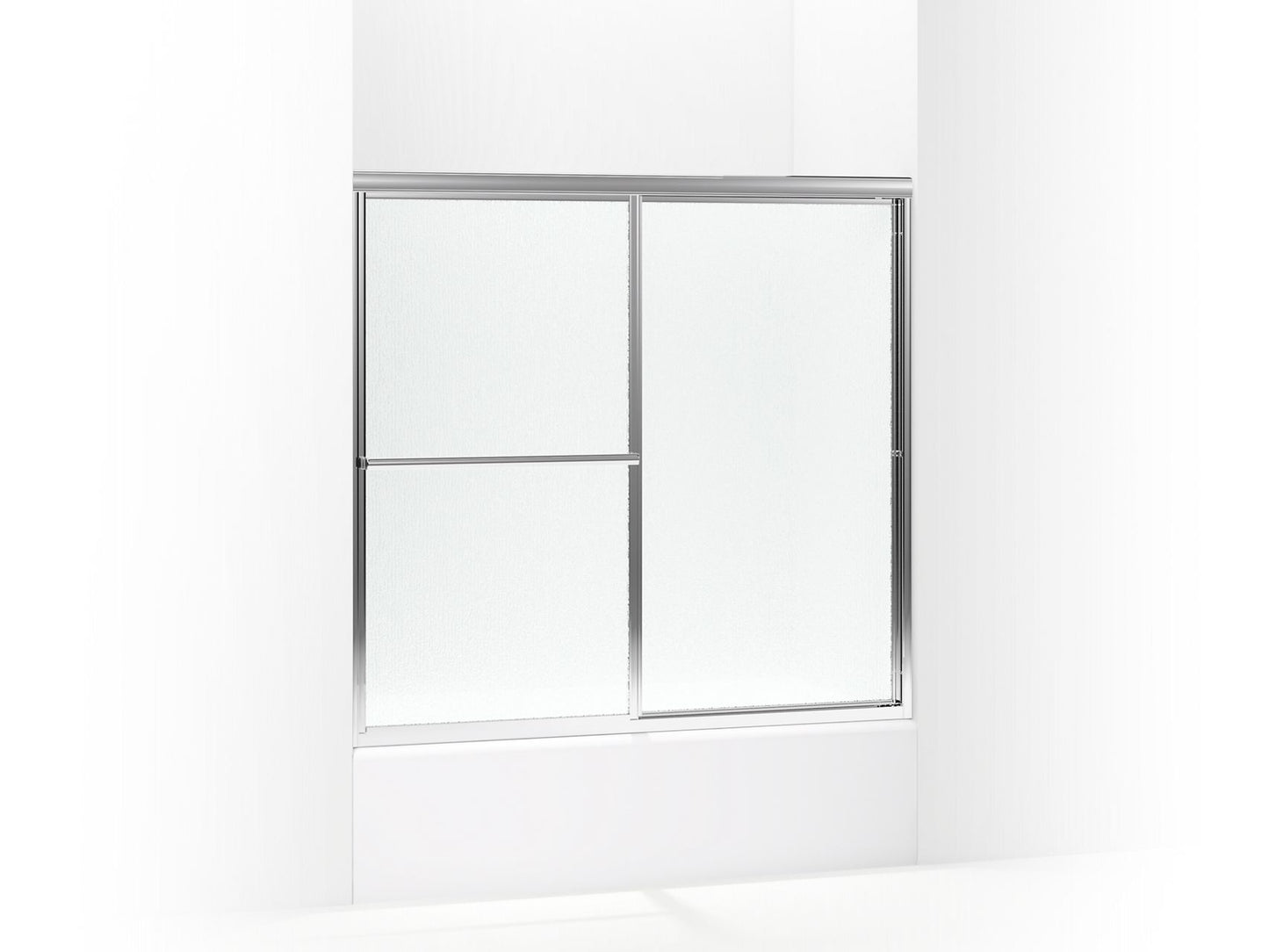 Sterling 5906-59 Deluxe Framed Sliding Bath Door, 56-1/4" H x 54-3/8 - 59-3/8" W, with 1/8" Thick Rain Glass, Silver
