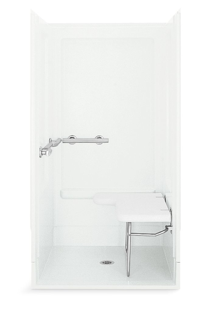 Sterling 62050115 OC-SS-39 39-3/8" x 39-3/8" Vikrell® Shower with Right Seat, Left Grab Bars, Center Drain, White