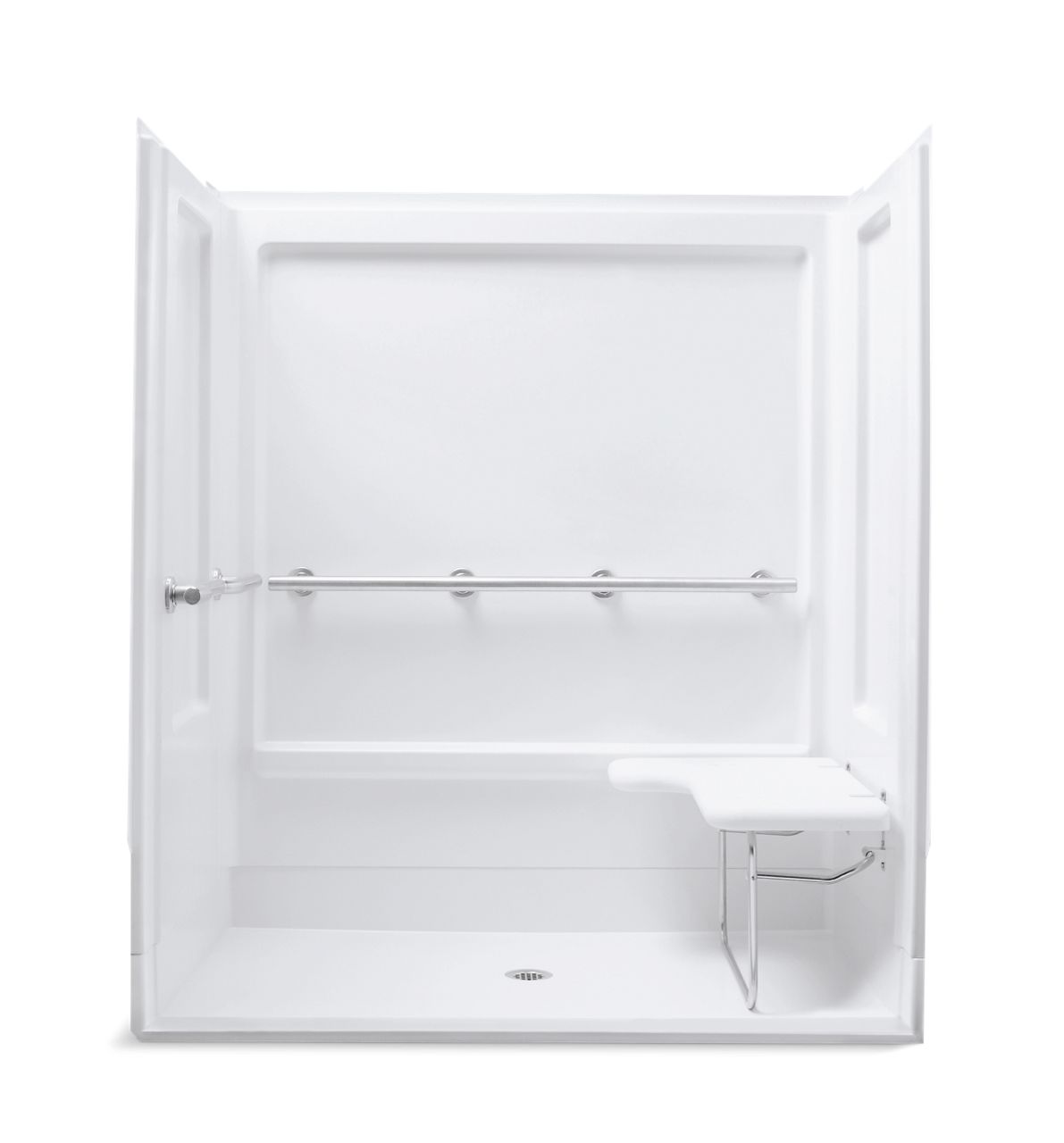 Sterling 62055115 OC-SS-39 39-3/8" Vikrell® Seated Shower End Wall Set with Right Seat, Left Grab Bar, White